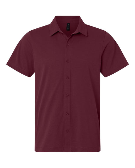 AllPro Men's Pro-Flex Sorona® Button Down Short Sleeve Shirt. 41SPSS - Maroon