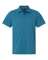 AllPro Men's Pro-Flex Sorona® Button Down Short Sleeve Shirt. 41SPSS - Pacific Blue