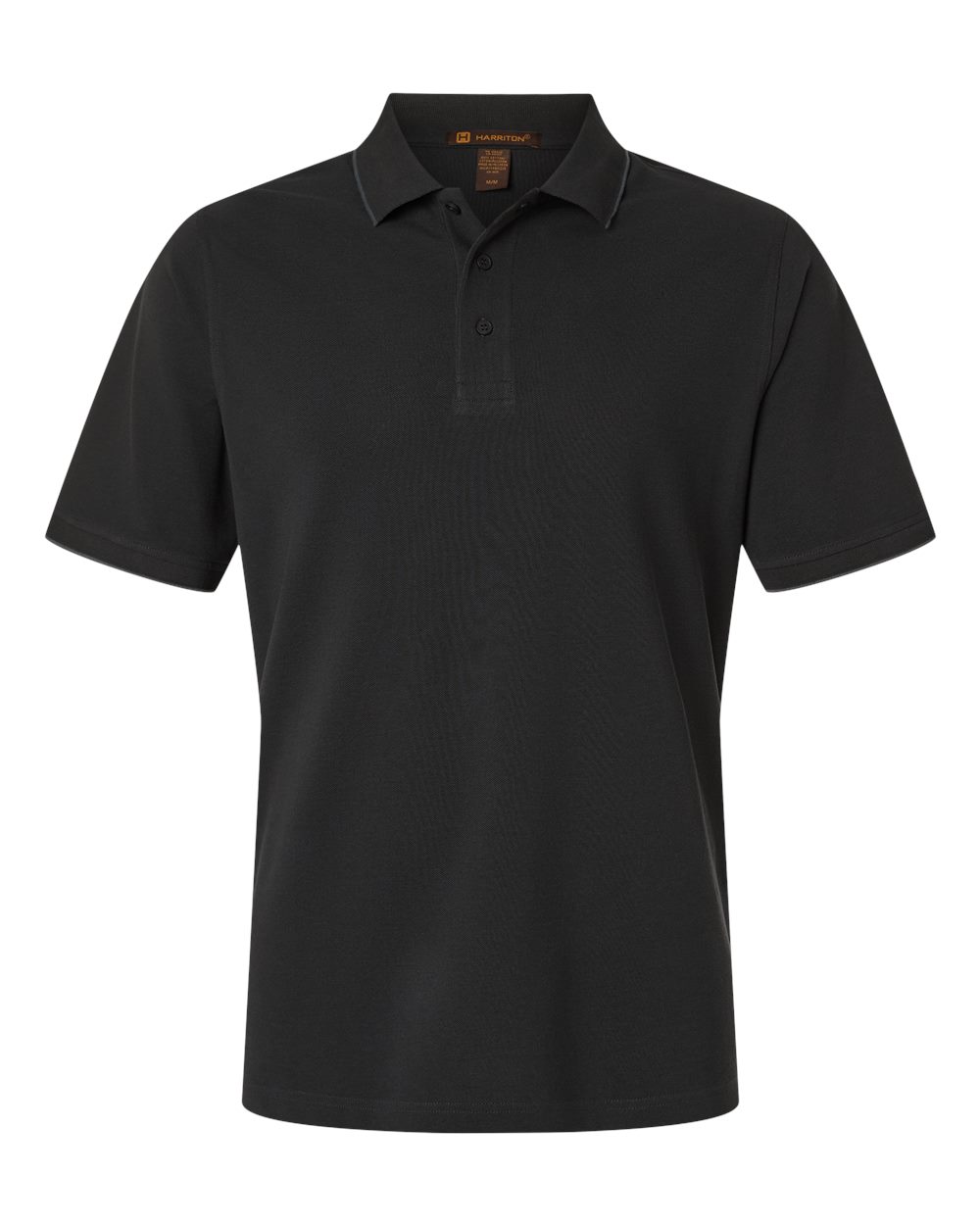 Harriton Men's Valiant Cotton Snag Protect Tipped Polo. M215 - Black/ Dark Charcoal