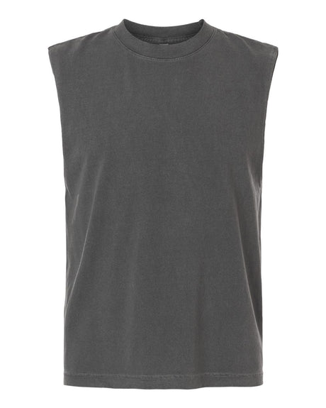 American Apparel Unisex Heavyweight Cotton Garment-Dyed Boxy Muscle Tee. 207GD - Faded Black