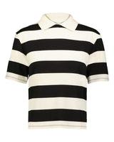 Holloway Women's Prep Street Rugby Crop T-Shirt. 226302 - Alabaster/ Vintage Black