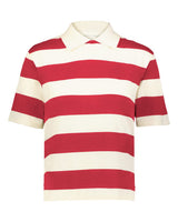 Holloway Women's Prep Street Rugby Crop T-Shirt. 226302 - Alabaster/ Vintage Scarlet