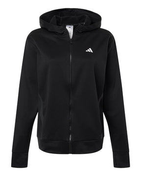 Adidas Women's Game & Go Fleece Full-Zip Hooded Sweatshirt. AT209 - Black/ White