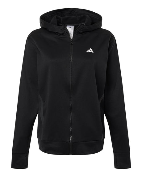 Adidas Women's Game & Go Fleece Full-Zip Hooded Sweatshirt. AT209 - Black/ White