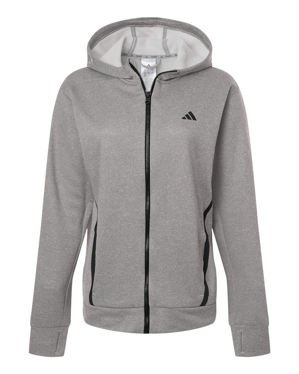 Adidas Women's Game & Go Fleece Full-Zip Hooded Sweatshirt. AT209 - Medium Grey Heather/ Black