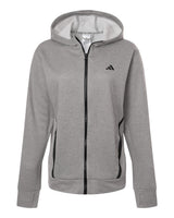 Adidas Women's Game & Go Fleece Full-Zip Hooded Sweatshirt. AT209 - Medium Grey Heather/ Black