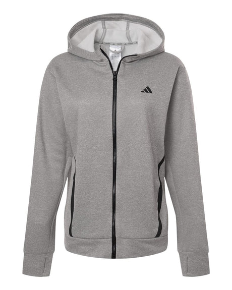 Adidas Women's Game & Go Fleece Full-Zip Hooded Sweatshirt. AT209 - Medium Grey Heather/ Black
