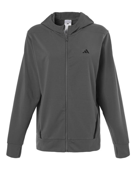 Adidas Women's Game & Go Fleece Full-Zip Hooded Sweatshirt. AT209 - Team Grey Four/ Black