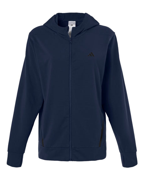 Adidas Women's Game & Go Fleece Full-Zip Hooded Sweatshirt. AT209 - Team Navy Blue/ Black