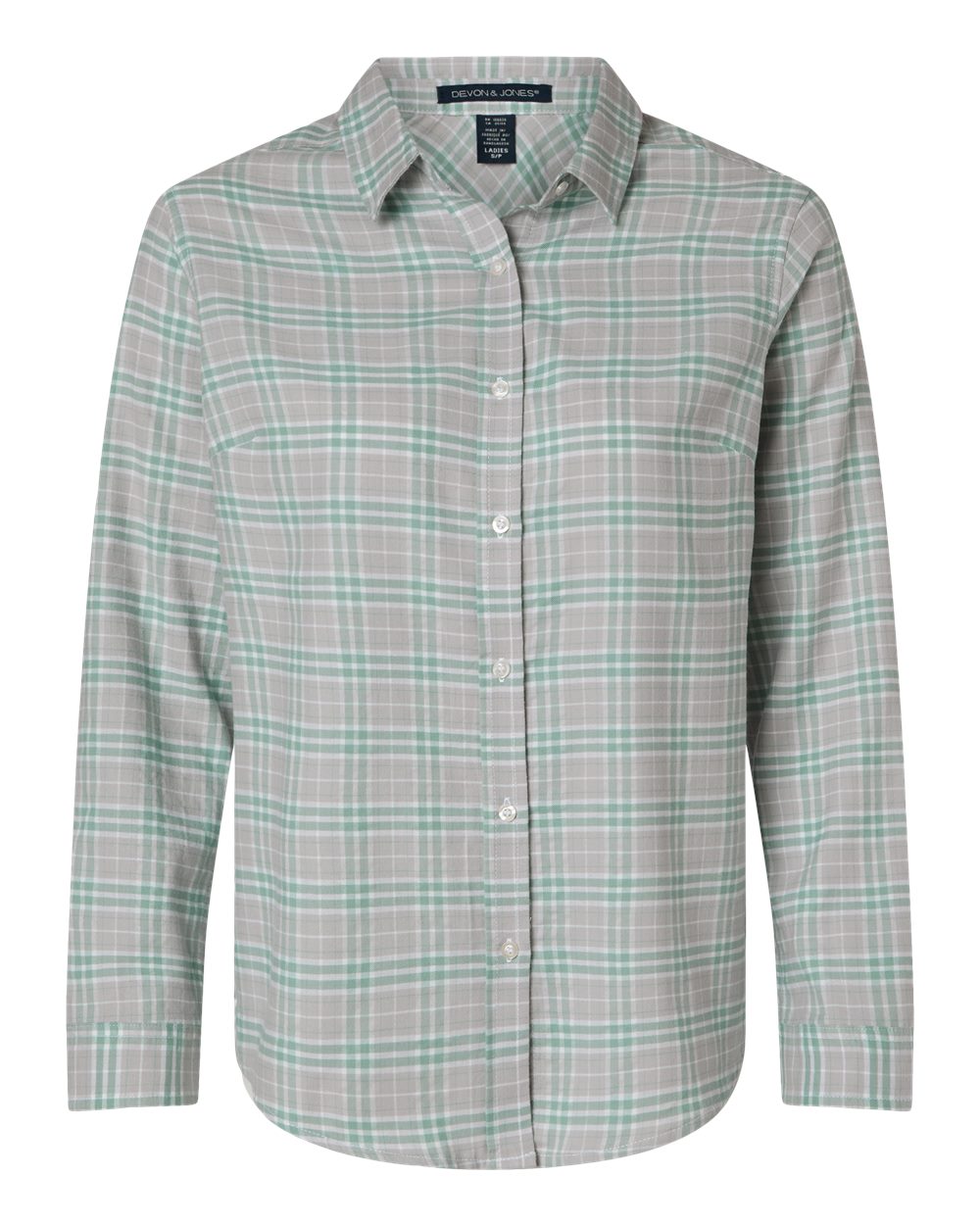 Devon & Jones Women's Concord Yarn-Dye Flannel Shirt. DG508W - Grey/ Balsam Green/ White