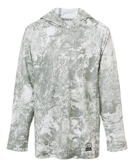 HUK Youth Pursuit Mossy Oak Printed Hooded Long Sleeve T-Shirt. H712L003 - Seagrass