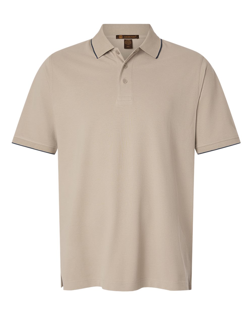 Harriton Men's Valiant Cotton Snag Protect Tipped Polo. M215 - Khaki/ Dark Charcoal
