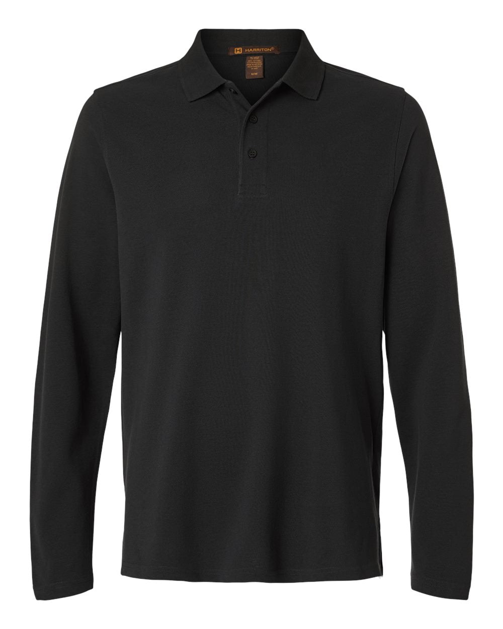 Harriton Men's Valiant Cotton Snag Protect Long-Sleeve Polo. M205L - Black