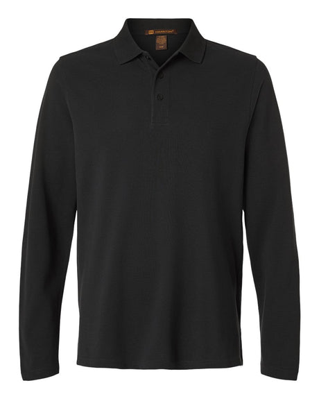 Harriton Men's Valiant Cotton Snag Protect Long-Sleeve Polo. M205L - Black
