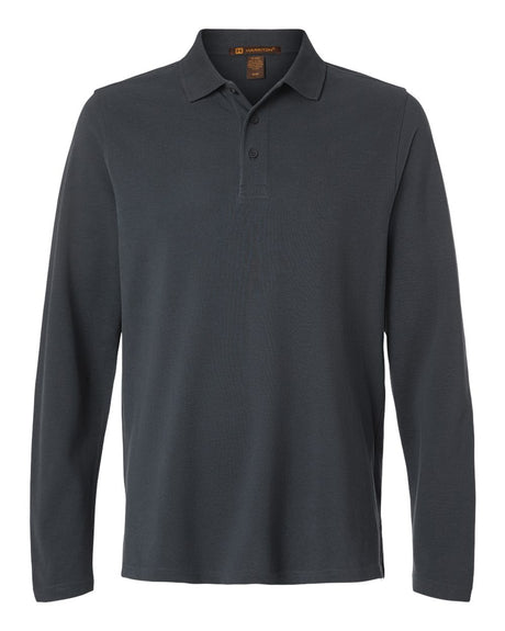Harriton Men's Valiant Cotton Snag Protect Long-Sleeve Polo. M205L - Dark Charcoal