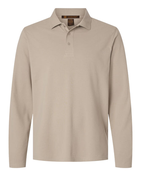 Harriton Men's Valiant Cotton Snag Protect Long-Sleeve Polo. M205L - Khaki