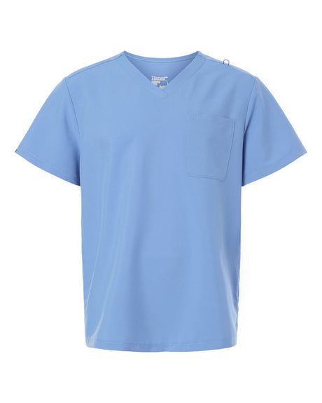 Hanes Men's V-Neck 1 Pocket Scrub Top. HMB000 - Ceil Blue