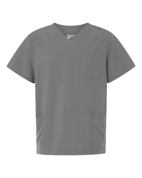 Hanes Men's V-Neck 3 Pocket Scrub Top. HMB002 - Grey