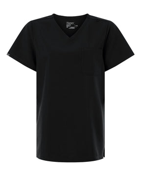 Hanes Women's V-Neck 1 Pocket Scrub Top. HSB000 - Black