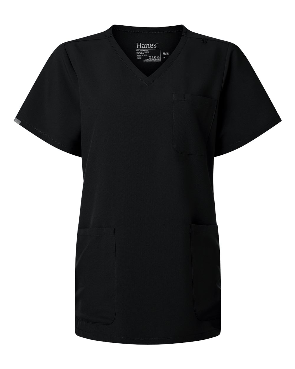 Hanes Women's V-Neck 3 Pocket Scrub Top. HSB002 - Black