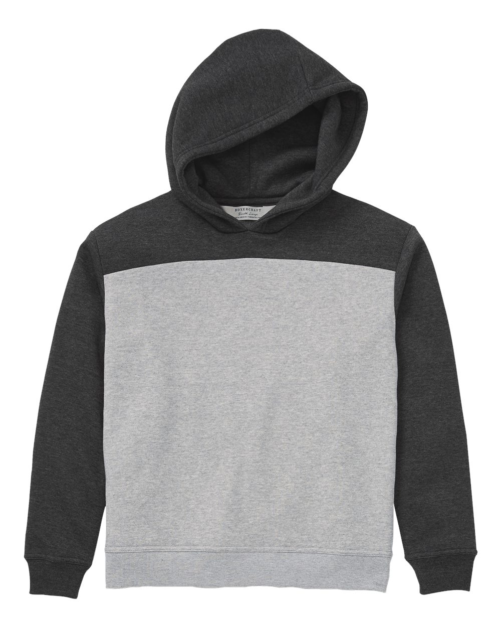 Boxercraft Youth Colorblocked Hooded Sweatshirt. BY5404 - Charcoal Heather/ Oxford