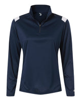 Badger Women's On The Rise Quarter-Zip Pullover. 4266 - Navy/ White
