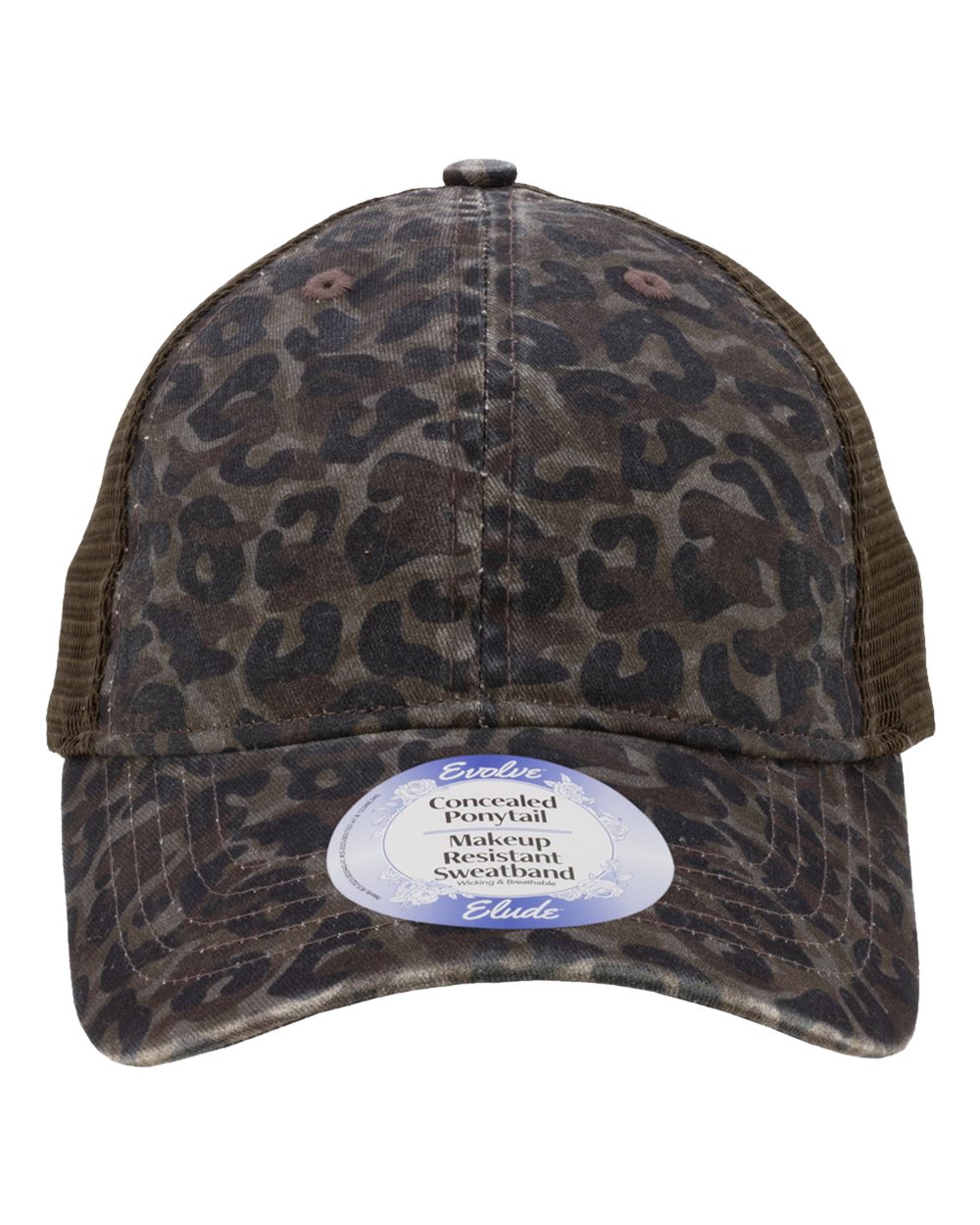 Infinity Her Women's Peached Twill Mesh Back Cap. ANNIE - Leopard Camo/ Brown