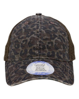 Infinity Her Women's Peached Twill Mesh Back Cap. ANNIE - Leopard Camo/ Brown