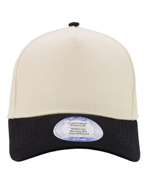 Infinity Her Women's Two-Tone Five-Panel Cap. COLBIE - Ivory/ Black/ Leopard Camo