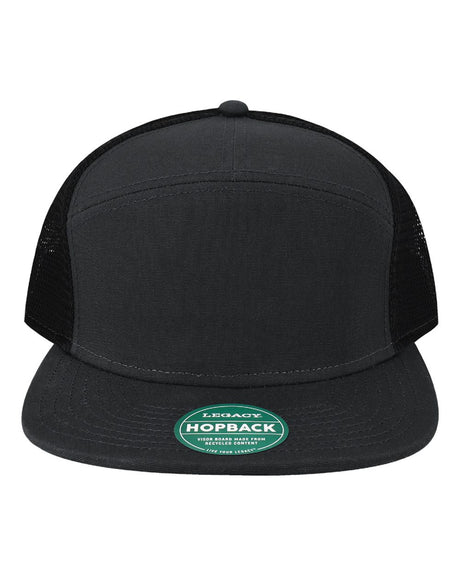 LEGACY Hopback Seven-Panel Trucker Cap. H7FB - Black/ Black