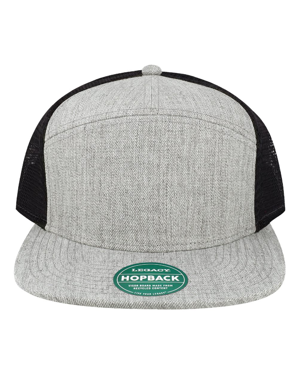 LEGACY Hopback Seven-Panel Trucker Cap. H7FB - Heather Grey/ Black
