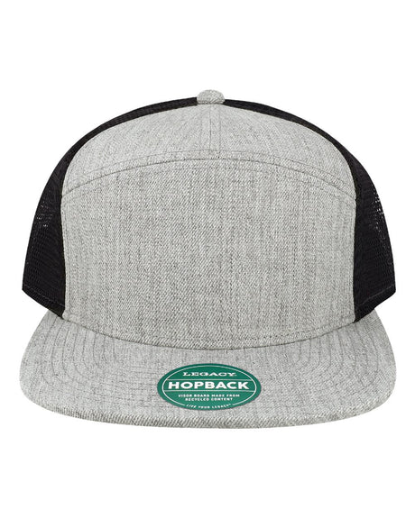 LEGACY Hopback Seven-Panel Trucker Cap. H7FB - Heather Grey/ Black