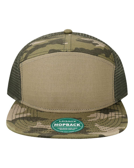 LEGACY Hopback Seven-Panel Trucker Cap. H7FB - Light Olive Ripstop/ Army Camo