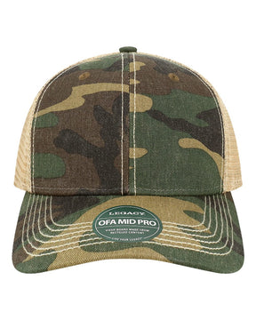 LEGACY Old Favorite Mid Pro Trucker Cap. OFMPS - Army Camo/ Khaki