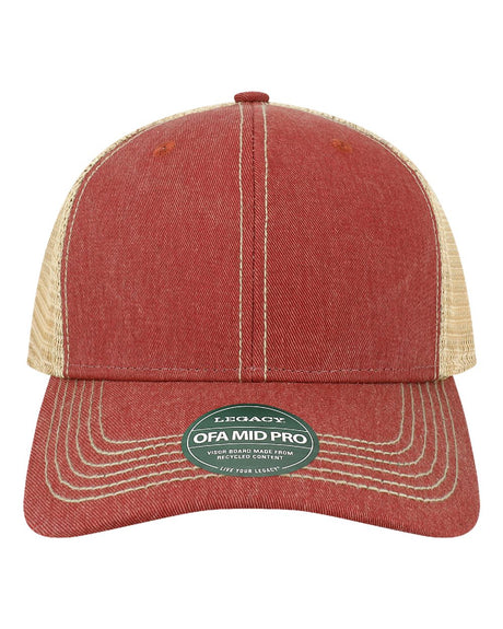 LEGACY Old Favorite Mid Pro Trucker Cap. OFMPS - Cardinal/ Khaki