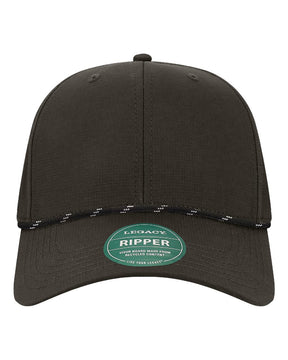 LEGACY Six-Panel Ripstop Rope Cap. RIPPER - Black-Black/ White