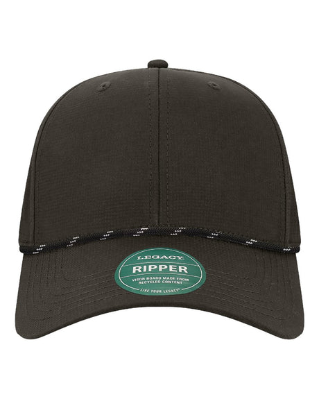 LEGACY Six-Panel Ripstop Rope Cap. RIPPER - Black-Black/ White