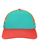 LOCALE Plain Front Five-Panel Trucker Cap. 5PTKRS - Aqua/ Wavy Sunset/ Coral