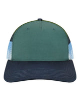 LOCALE Plain Front Five-Panel Trucker Cap. 5PTKRS - Deep Teal/ Lake Moonrise/ Navy