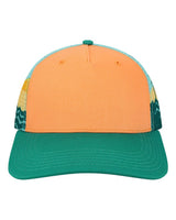 LOCALE Plain Front Five-Panel Trucker Cap. 5PTKRS - Peach/ Palms Beach Dunes/ Teal