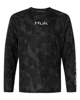 HUK Men's Airweight KS Printed Crewneck Pullover. H1200718 - Black