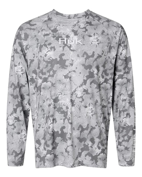 HUK Men's Airweight KS Printed Crewneck Pullover. H1200718 - Sharkskin