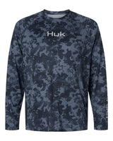 HUK Men's Airweight KS Printed Crewneck Pullover. H1200718 - Stormy Blue