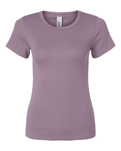 American Apparel Women's Baby Rib Fitted Tee. BR2102 - Smokey Violet