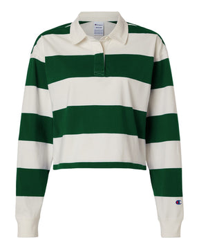Champion Women's Mid-Length Rugby Polo. CHRL01 - Athletic Dark Green/ Cream