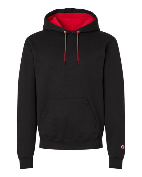 Champion Unisex Powerblend® Contrast Color Hooded Sweatshirt. S7CB0 - Black/ Scarlet
