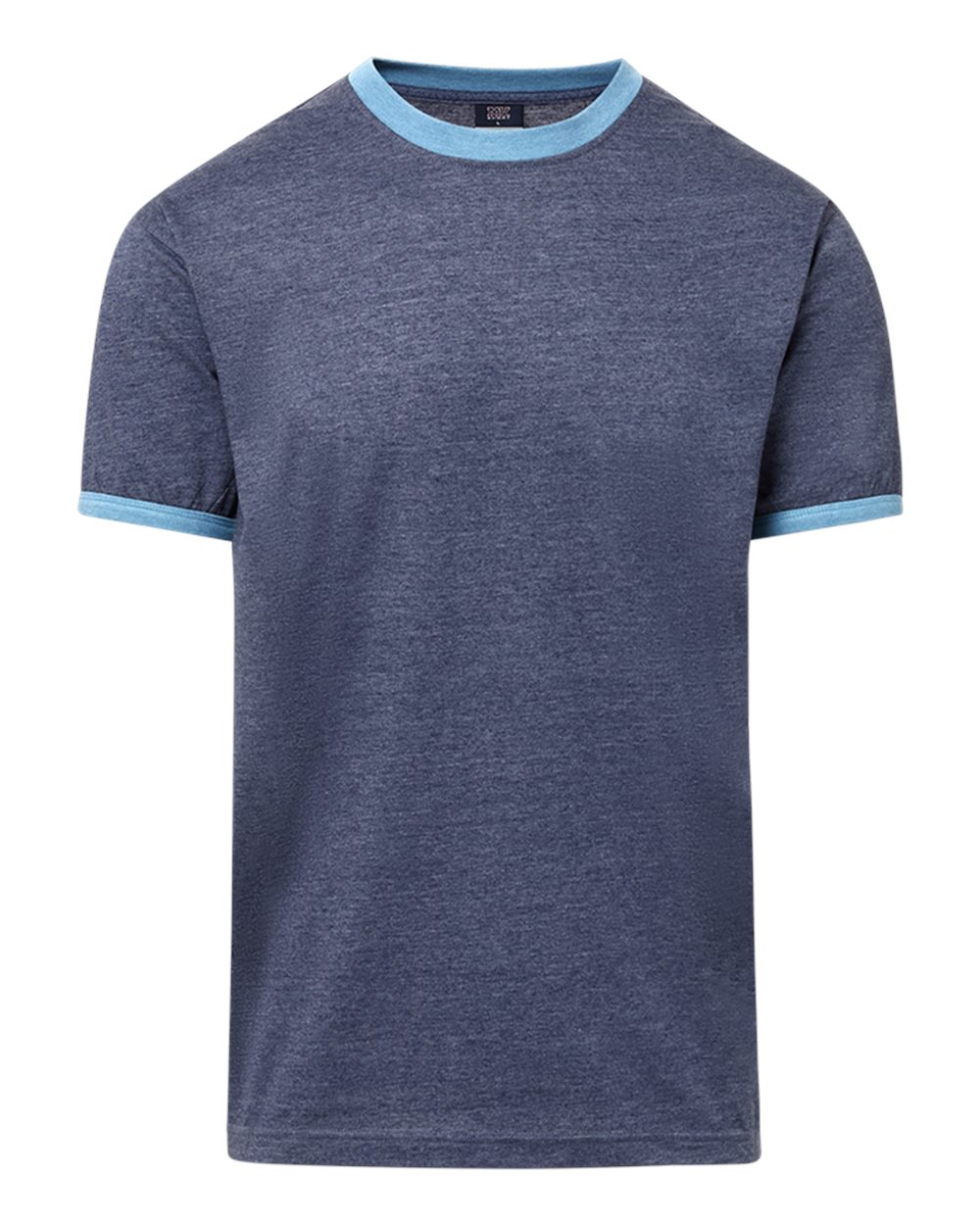 MV Sport Men's Jackie Ringer T-Shirt. 26425 - Navy Heather/ Light Denim Heather