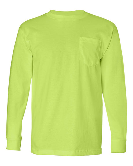 Bayside Unisex USA-Made Long Sleeve Pocket T-Shirt. 8100 - Lime Green