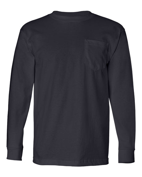 Bayside Unisex USA-Made Long Sleeve Pocket T-Shirt. 8100 - Navy