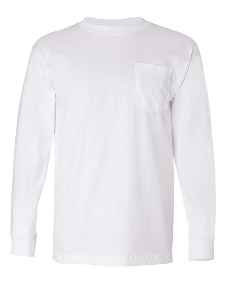 Bayside Unisex USA-Made Long Sleeve Pocket T-Shirt. 8100 - White